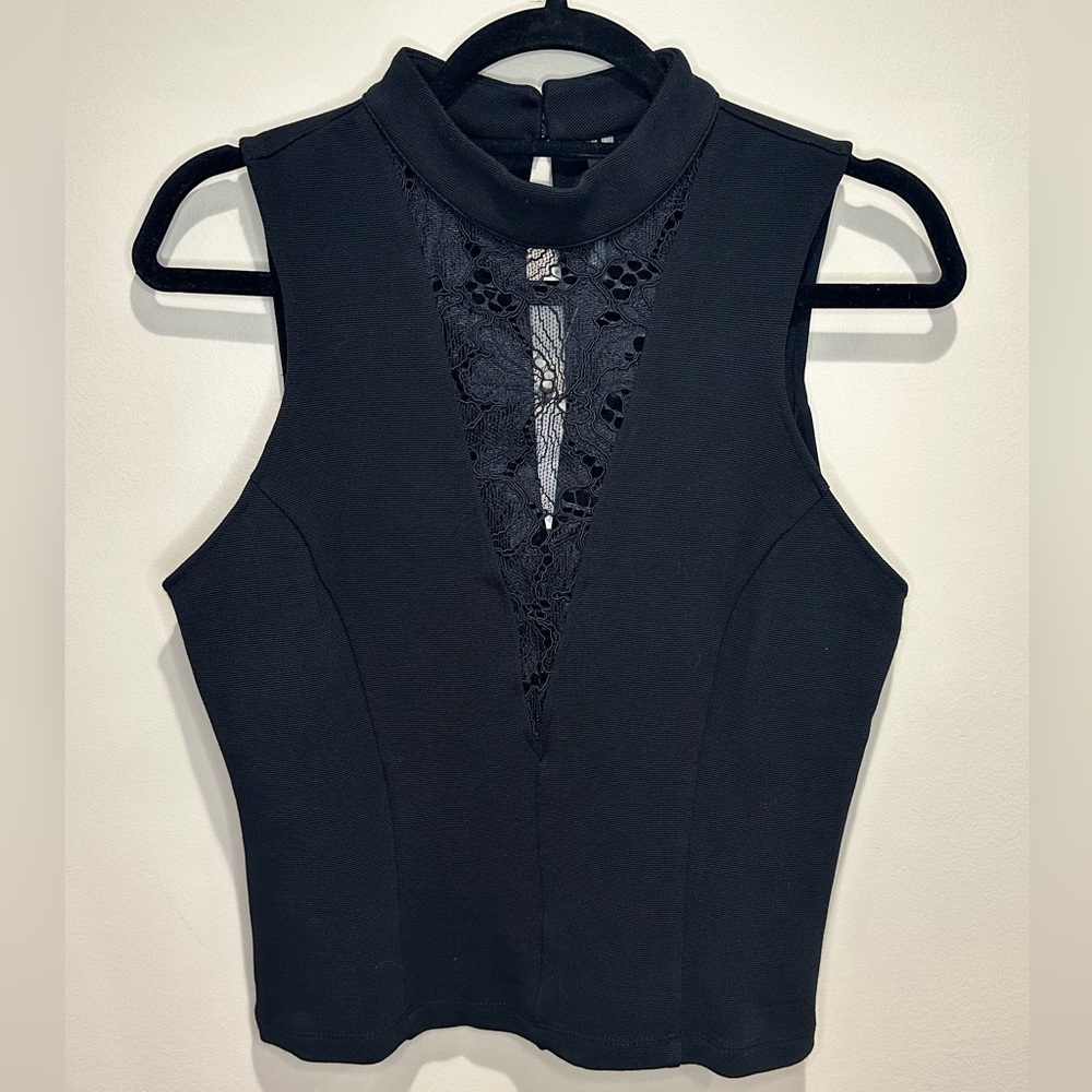 NWT - Black Fitted Sleeveless Anthropologie Top w/ Lace Cut Out